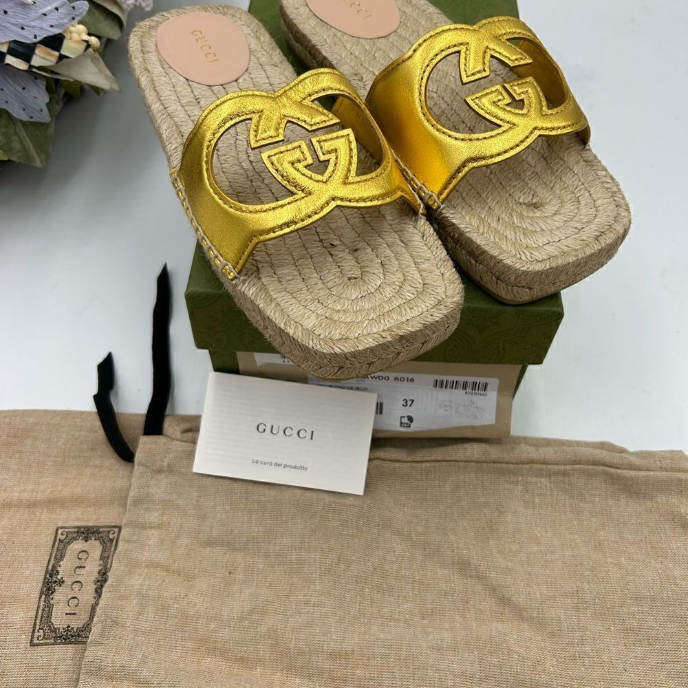 Women’s Gucci interlocking G Leather espadrilles size 37 made in Spain - Picture 2 of 10